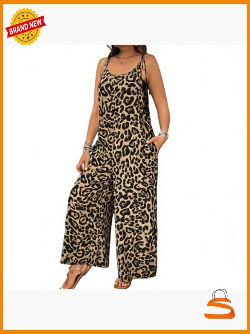 Womens Spaghetti Strap Jumpsuit Wide Leg Romper Casual Loose Fit